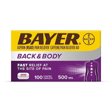 Bayer Back & Body Aspirin, 500mg Coated Tablets, Fast Relief, 100 ct, 3 Pack