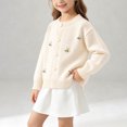 thumbnail image 2 of Nilvkv Cardigan for Girls, Sweaters for Girls, Crew Neck Button-Up Knit Cardigan with 3D Bee Applique for Spring and Fall Wear Beige 7-8 Years, 2 of 8