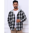 thumbnail image 4 of DARING DIVA Men's Fleece Lining Drawstring Hooded Plaid Shirt Jacket M Black White, 4 of 7