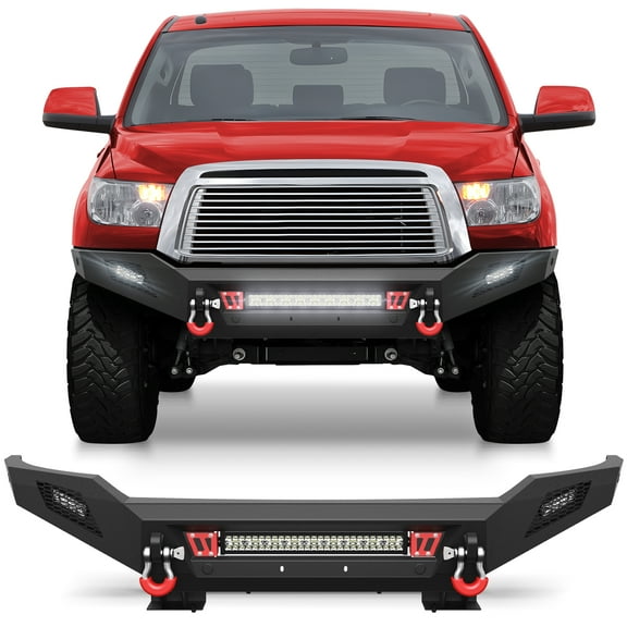 POFENZE Front Bumper for 2007-2013 Toyota Tundra Full Width Bumper w/144W Light Bar, 2x18w Lights