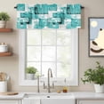 thumbnail image 3 of Boho Abstract Geometric Texture Valances for Windows,Kitchen Valance Rod Pocket Short Curtain, Summer Leaves Turquoise Valance Curtain Window Valances for Bedroom Bathroom Living Room 60x18in, 3 of 9