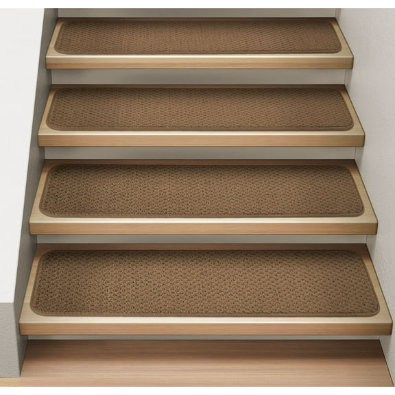 Set of 15 Attachable Indoor Carpet Stair Treads - Toffee Brown - 9 In. X 36 In. - Several Other Sizes to Choose From