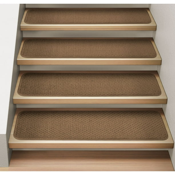 Set of 12 Attachable Indoor Carpet Stair Treads Toffee Brown 9 In