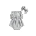 thumbnail image 3 of Qiylii Baby Girls Bodysuit, Stripes Strapless Rompers with Bowknot + Hairband, 3 of 6