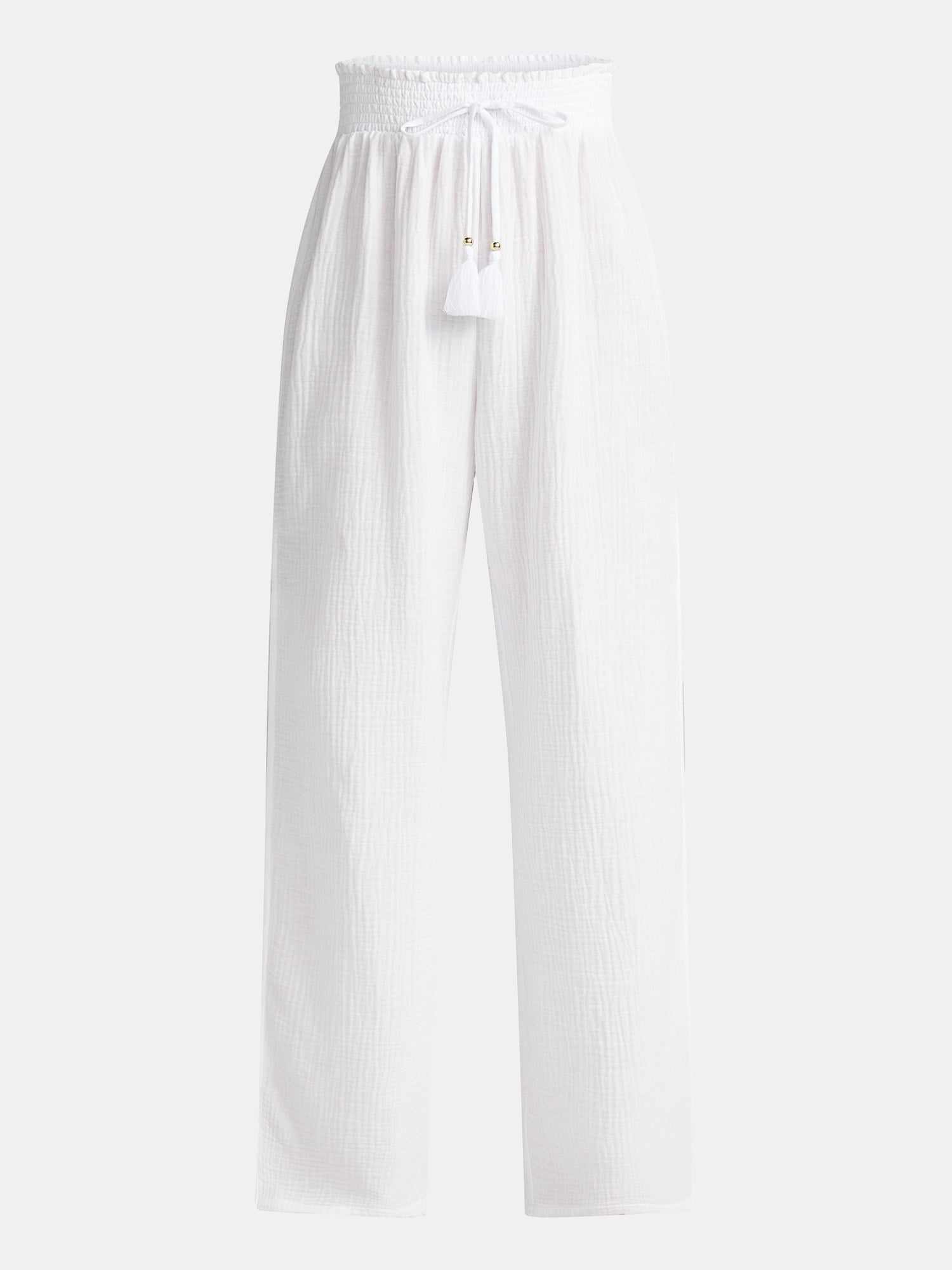 Time and Tru Women's Cotton Coverup Pants with Side Slits, Sizes XS-XL