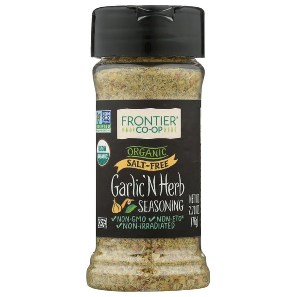 Frontier Herb Organic Seasoning Blend Garlic And Herb Salt Free, 2.7 Oz