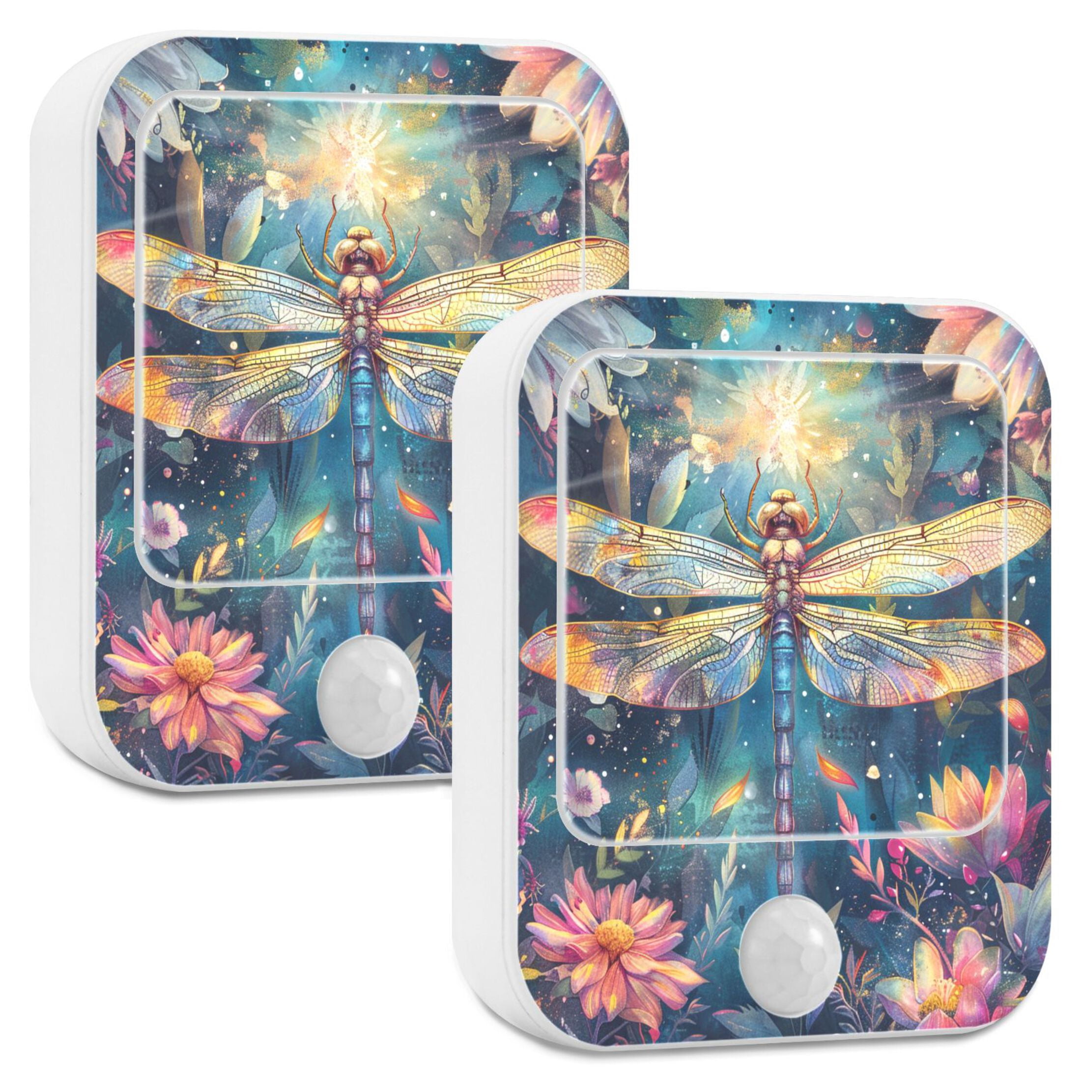 Beautiful Dragonfly Night Lights Plug into Wall LED with Auto Light Sensor Warm Light for Kids Hallway Bedroom Living Room Kitchen Bathroom Set of 2