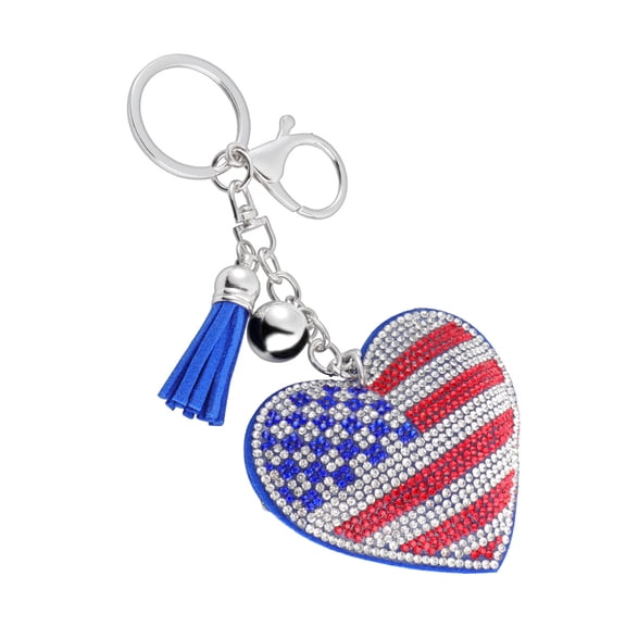 Pretyzoom 1Pack American Flag Keychain Tag Crystal Keyring Pendant Decoration For Special Days