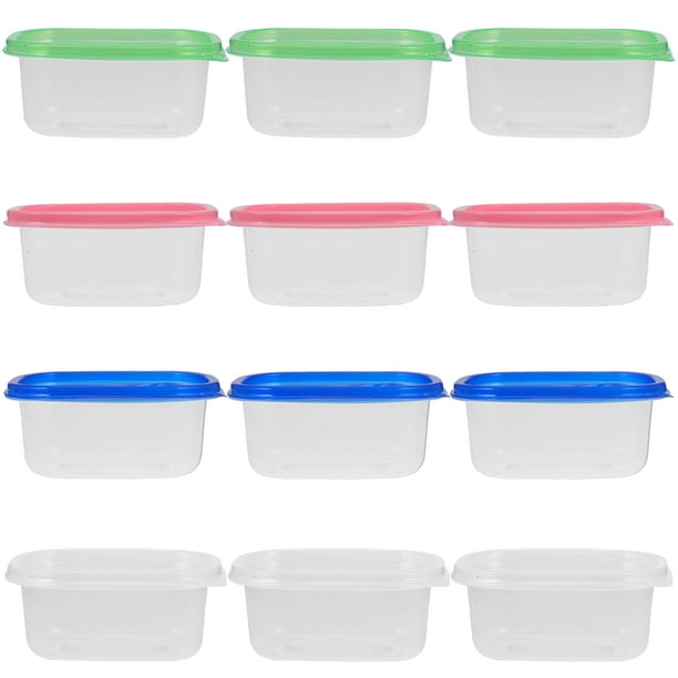 12 cajas de almuerzo de plástico rectangulares de 280 ml, contenedor de comida desechable, caja sellada de cocina para pastel de frutas (verde, azul, transparente y rosa, 3 unidades para cada color)