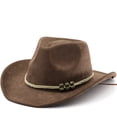 thumbnail image 2 of XIAOCHA Womens Solid Suede Cowboy Hat Braided Western Hats Outdoor Sun Protection Wide Brim Western Hat,Coffee, 2 of 6