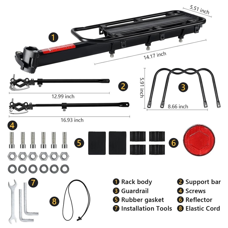 Semfri Adjustable Aluminum Bike Cargo Rack, 120 lb photo 6