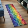 thumbnail image 4 of Colorful Modern Geometric Washable Runner Rugs 2'x6', Watercolor Rainbow Diamond Pattern Low Pile Throw Entryway Rug Non-Slip Sturdy Edge Binding Carpet for Indoor Bedside Entrance Bedside, 4 of 9