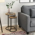 thumbnail image 2 of CorLiving Fort Worth Light Brown Faux Wood Grain Finish Engineered Wood Round Tall Nesting Side Tables with Black Steel Base, 2 of 7