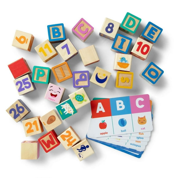 Melissa & Doug Ms. Rachel Official Letter, Number, and Game Wooden Learning Blocks with Activity Cards for Girls and Boys Toddlers Ages 18 Months+ - FSC Certified