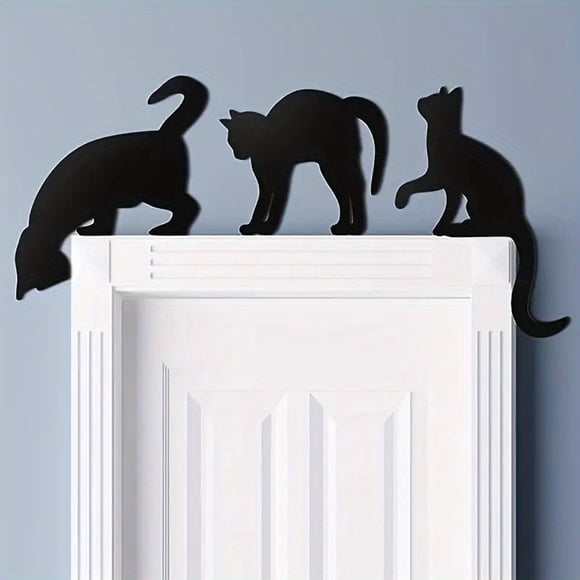 3pcs Handcrafted Spooky Eyeless Black Cat Hanging Sign Set - Unique Gothic Home Decor with Intricate Hollow Out Design for Doors, Parties, and Halloween Celebrations - Adds a Touch of Mystery and Eleg