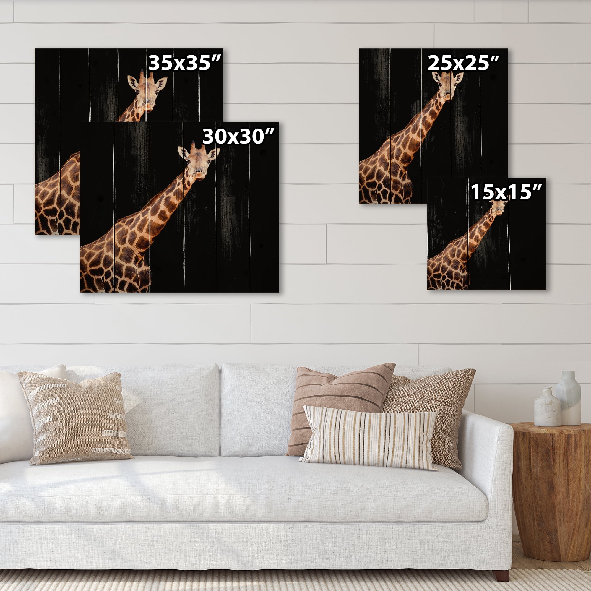 Designart 'Portrait of A Giraffe On Black Background III' Farmhouse Print on Natural Pine Wood