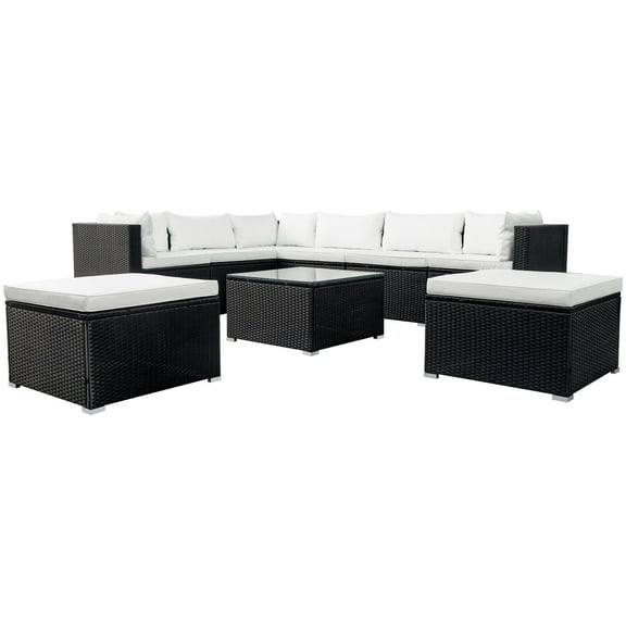 Winado 9-piece Outdoor Patio PE Wicker Rattan Conversation Sectional Sofa sets, Black