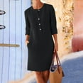 thumbnail image 3 of Fanxing Women Straight Dresses Summer 3/4 Long Sleeve Dress Cotton Linen Ankle Length Dresses Casual Button Down Midi Dress Black,XXXL, 3 of 6