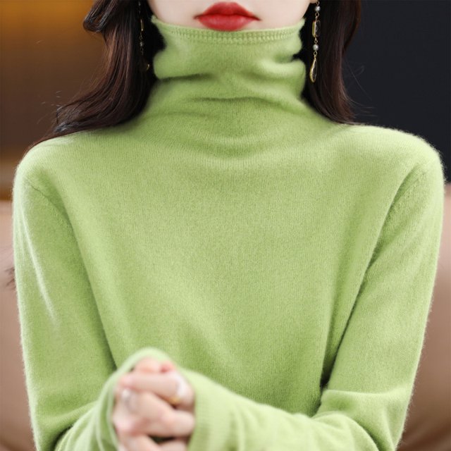 Suéter de lana para mujer, suéter de cuello alto de otoño e invierno, suéter suelto sin costuras, suéter de cachemira