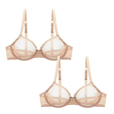 Baywell Women s Sexy Lace Push Up Plus Size Bra Sheer Balconette Underwire Unlined 2 Pieces Skin 75B-95D