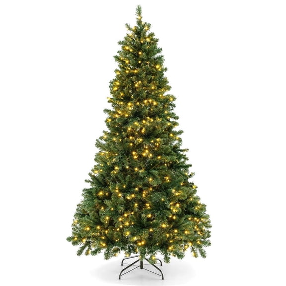 Barara King 7ft Hinged Christmas Tree with PVC Branch Tips Warm White LED Lights, Artificial Christmas Tree for Indoor, Outdoor, Holiday Decor, Green