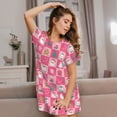 thumbnail image 3 of Zufioo Pink Christmas Cheer Print Women's Nightgown, Round Neck Short-sleeved Pajamas, Home Wear Suitable for Home and Outing, 3 of 6