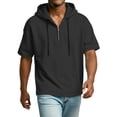 thumbnail image 5 of CCRFTGI Short Sleeve Hoodies for Men Big and Tall Solid Hooded Sweatshirts Quater Zipper Drawstring 2026 Summer Shirt for Men Stylish Athletic Pullover Tops Black M, 5 of 8
