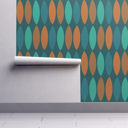 Removable Water-Activated Wallpaper Mid-Century Modern Mod Leaf Leaves