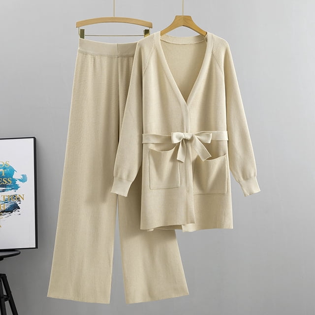 Puntoco Conjunto de pantalones sueltos de manga larga y cuello redondo versátil para mujer Puntoco Puntoco-2479