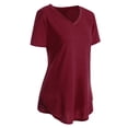 thumbnail image 3 of Camiseta de mujer, cuello en V, manga corta, larga, casual, para fiesta, tops Irfora Borgoña M, 3 of 7