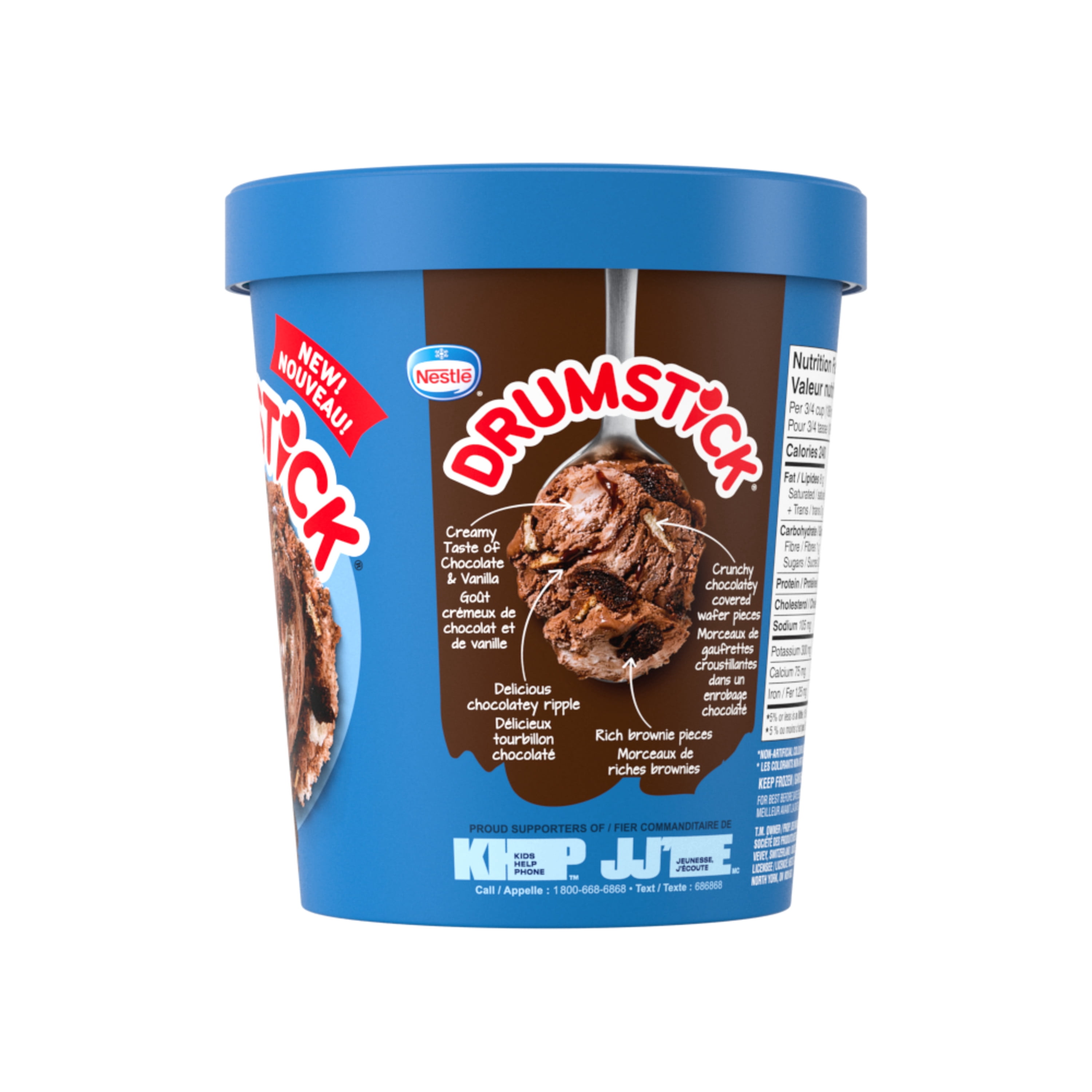 DRUMSTICK Brownies au fondant au chocolat, dessert glacé, tourbillon, morceaux de brownies et de gaufrettes
