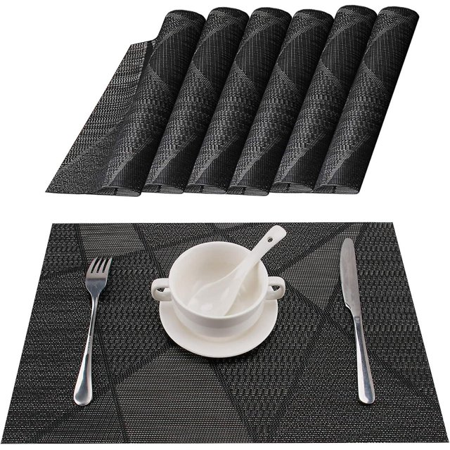 Mantel Individual - 6 Manteles Individuales De Pvc Mantel Individual Lavable Antideslizante Resistente Al Calor Plástico Hogar Restaurante Hotel, Vinilo Tejido De 45 * 30 Cm (Negro)