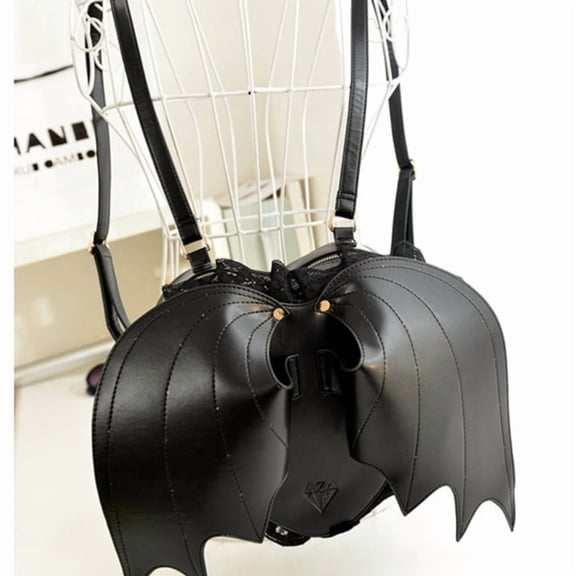 WIERPOP and Trendy PU Devil Bat Rucksack Travel Backpack Gothic Daypack for Women with Unique Taste