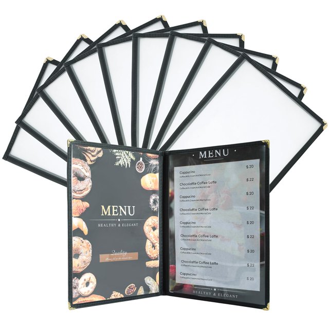 Menu Covers AMGSH, 21,6 x 27,9 cm, 10 unidades, 2 páginas, 4 vistas, PVC transparente