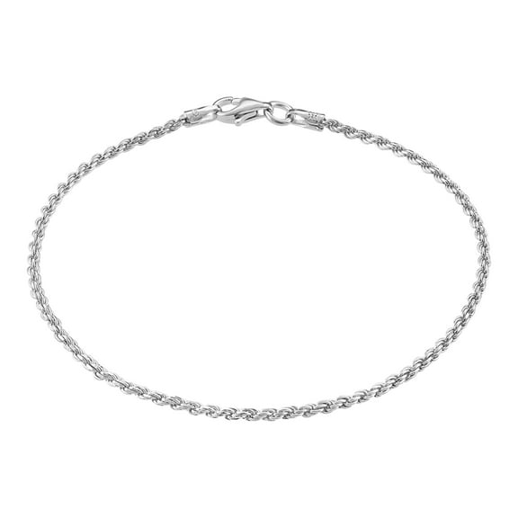 KISPER 925 Sterling Silver Italian 1.5mm Rope Chain Bracelet w/ Lobster Clasp