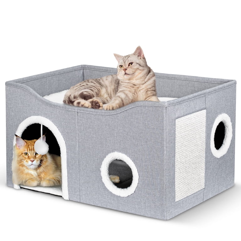 Large Foldable Cat Cave Bed with Scratch Pad and Plush Ball photo 1