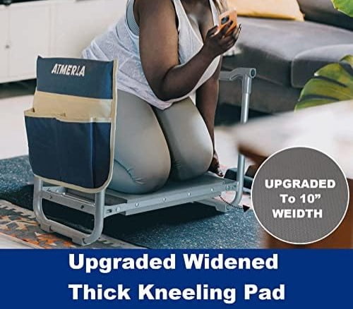 Foldable Garden Kneeler Seat Heavy Duty [Upgraded Widened Thick Kneeling Pad] Garden Stool with Large Garden Tool Bags with Pockets - Portable Garden Bench Gardening Gifts for Parents K3-Blue