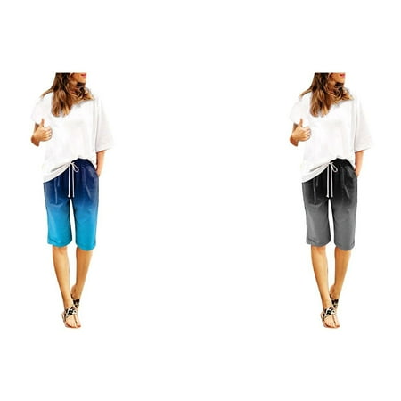 2-Pack Women Print Summer High Waisted Prints Plus Size Shorts Lacing Beach Pants Workout Pocket Five Point Pants Womens Cut off Jean Shorts Womens Panties Boy Shorts Womens Swimsuits with Shorts