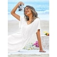 thumbnail image 2 of Ekouaer Women's Cover Up Short Sleeve Beachwear Coverups Loose V-Neck Bikini Beach Tunic Top, 2 of 6