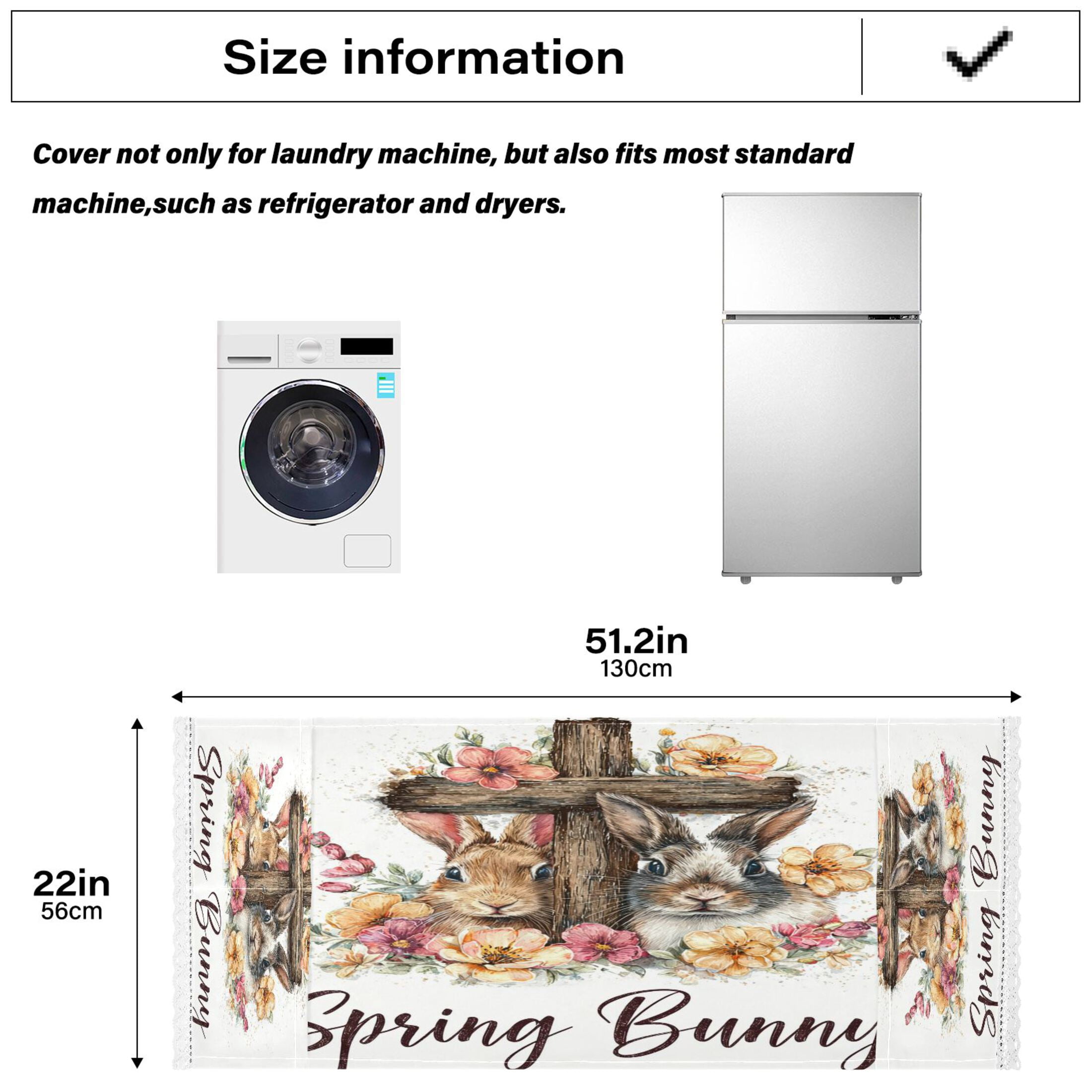 Wobogo Floral Bunny Cross Washing Machine Cover Dustproof Washer Dryer Cover Waterproof Laundry Room Decorative Protector
