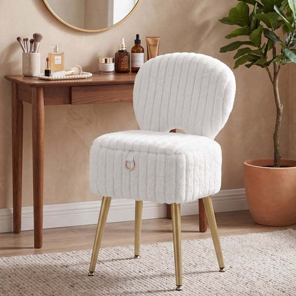 LEDREM Vanity Stool with Folding Backrest, Plush Padded Makeup Chair, 18L Hidden Storage Ottoman, for Bedroom Dressing Room, Black