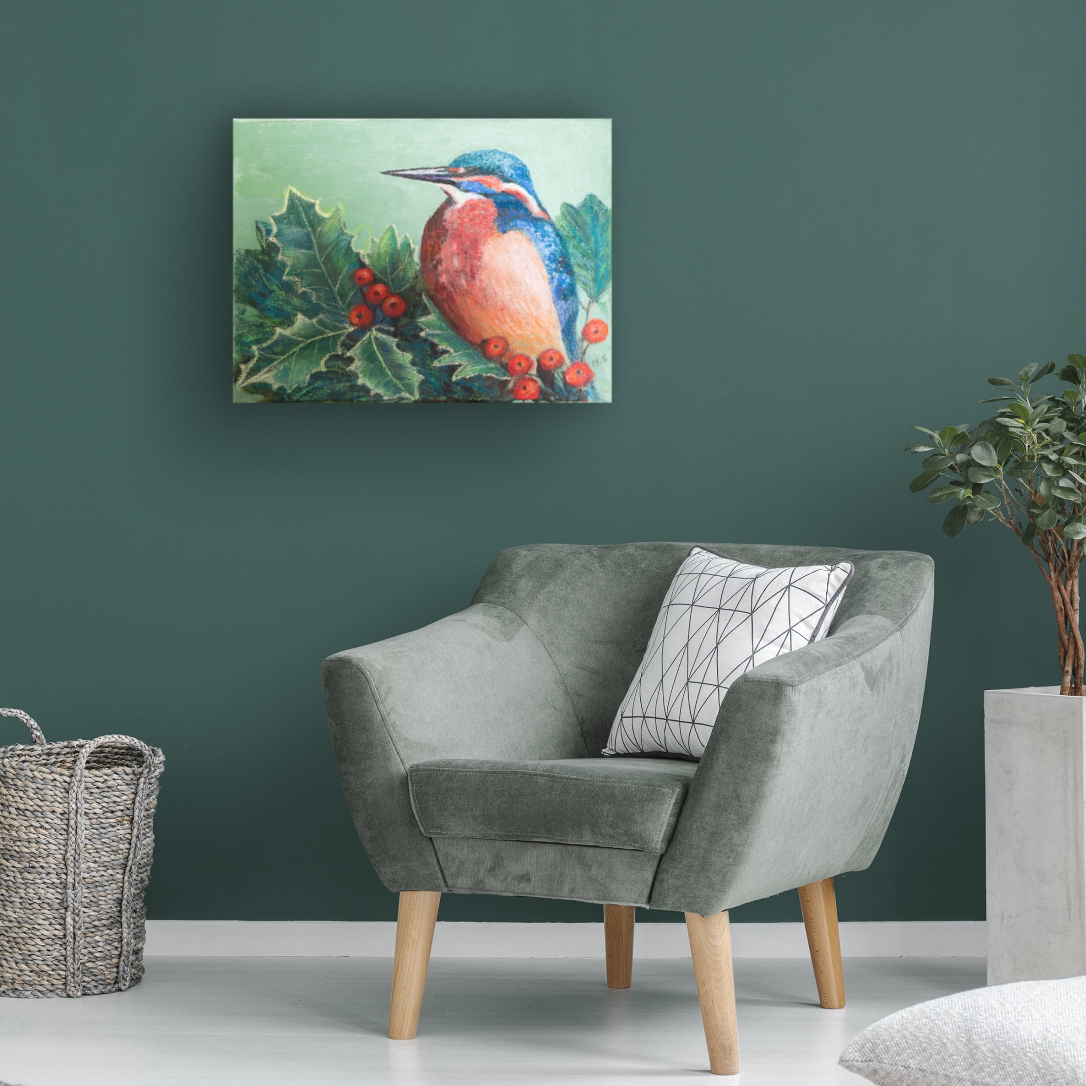 Margo Starkey 'Kingfisher on berries, 2022' Canvas Art - 32 x 24 Inches