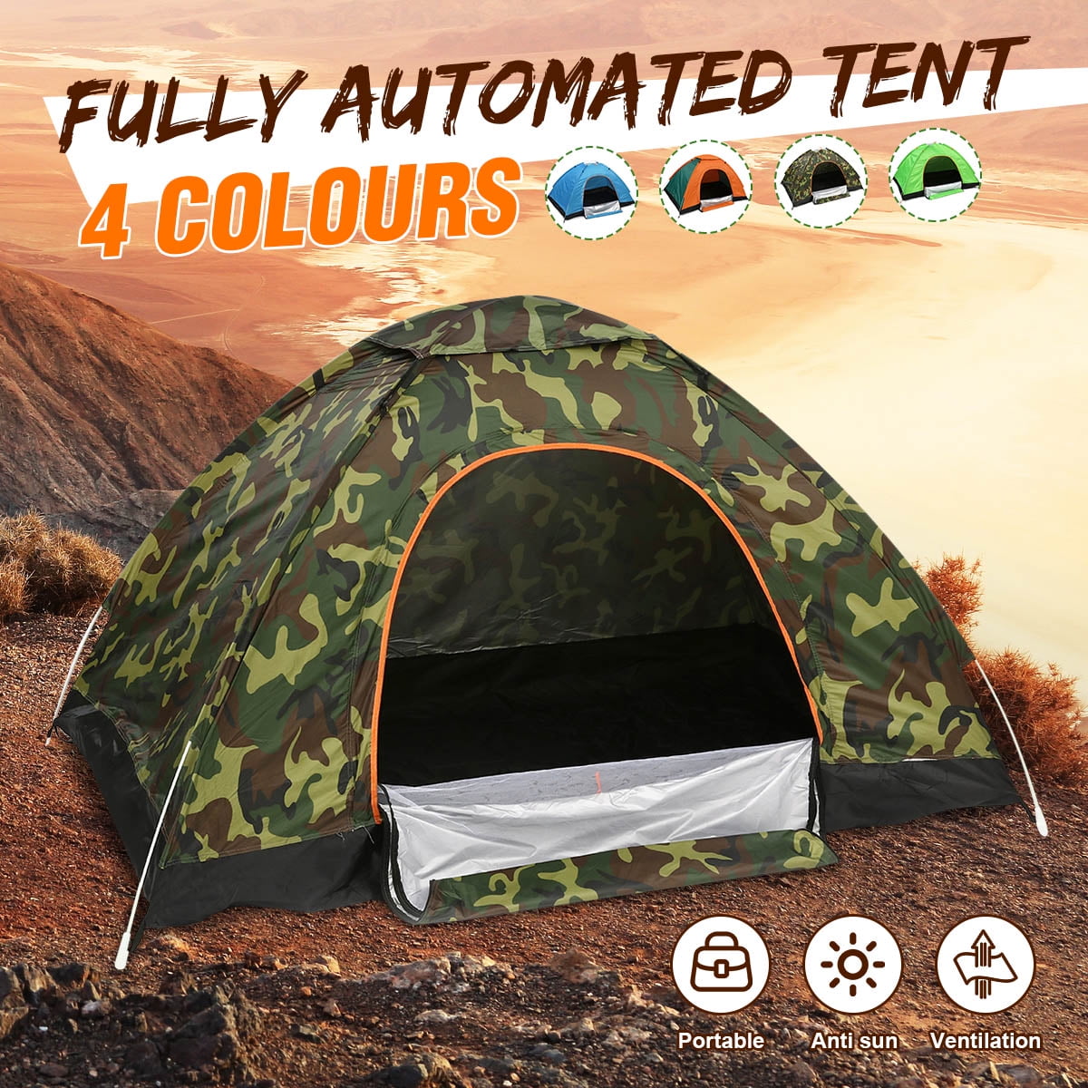 Double Tent Pop-Up Tent Camping Waterproof 2-3 person Camouflage Tent NEW 