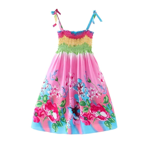 Dresses For Girls Casual Size 5 Years-6 Years Floral Bohemian Flowers Sleeveless Beach Straps Dress Princess Maxi Dress