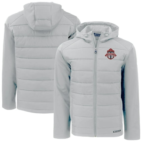 Men's-Cutter & Buck  Gray Toronto FC Evoke Hybrid Eco Softshell Recycled Full Zip Hooded Jacket