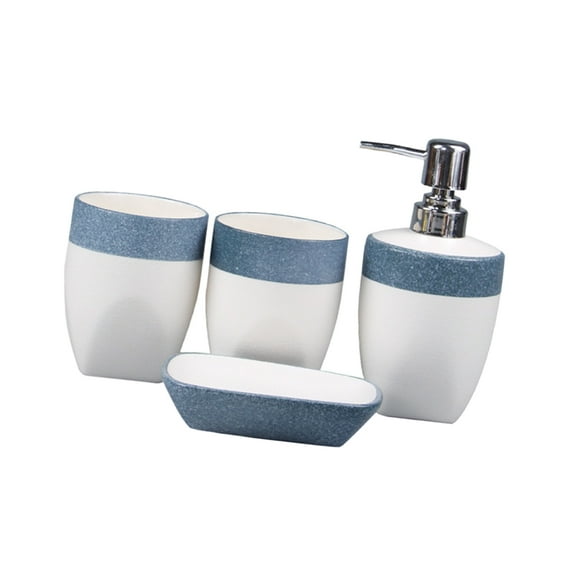 GOOHOCHY 1 Set of Ceramic Bathroom Set Creative Tooth Mug Emulsion Bottle Soap Dish Blue