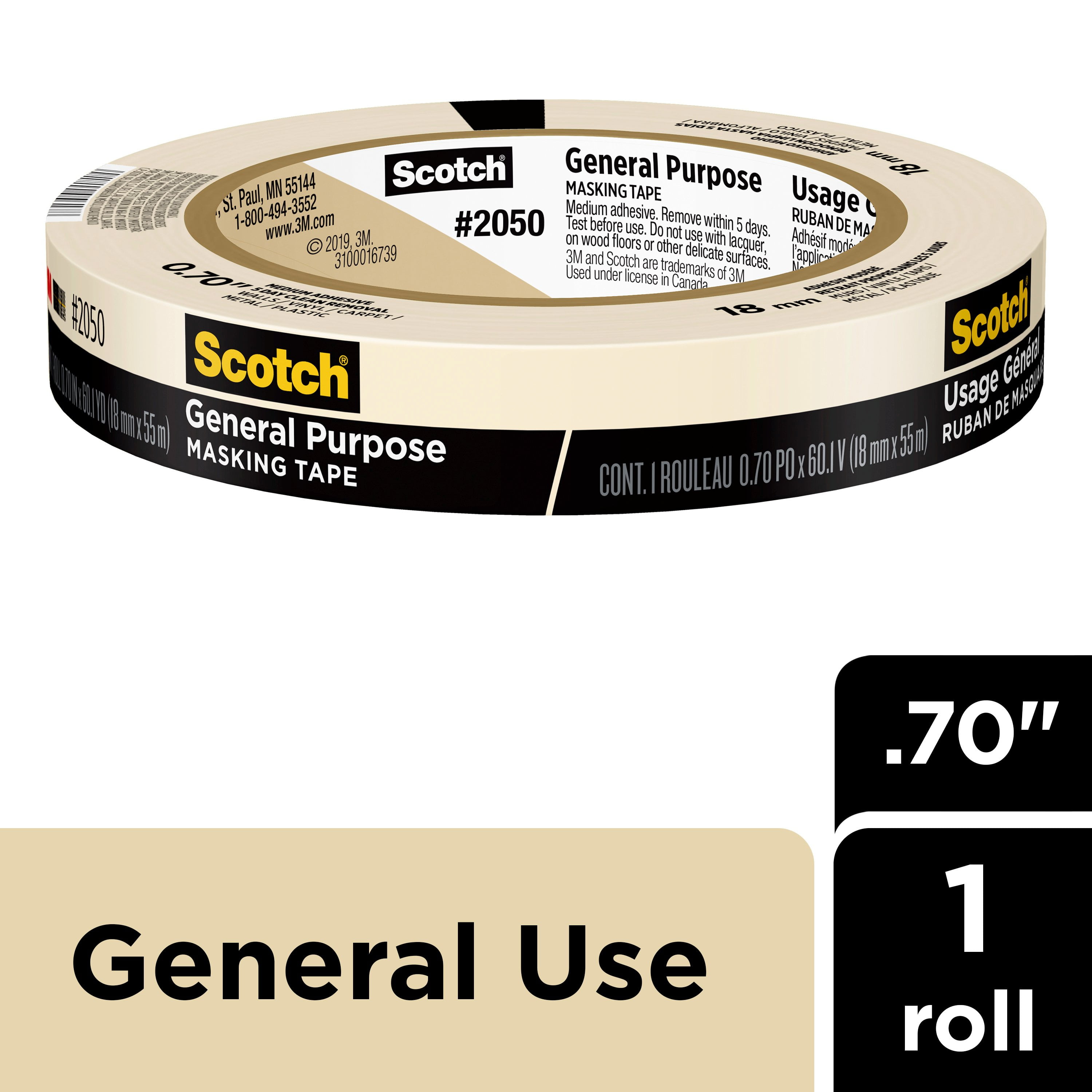 Scotch Greener Painters Masking Tape, 0.75 in x 60 Yds, Tan, 1 Roll