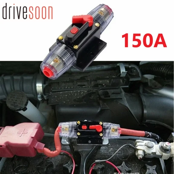 New Car Stereo Audio 12V Circuit Breaker Fuse Inline Fits 4 8 Gauge Wire 150 Amp