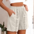 thumbnail image 5 of Yourumao Women's Cotton Linen Shorts Solid Elastic Waist Shorts Ruffle Loose Fit Shorts Breathable Summer Shorts for Beach Party, 5 of 5
