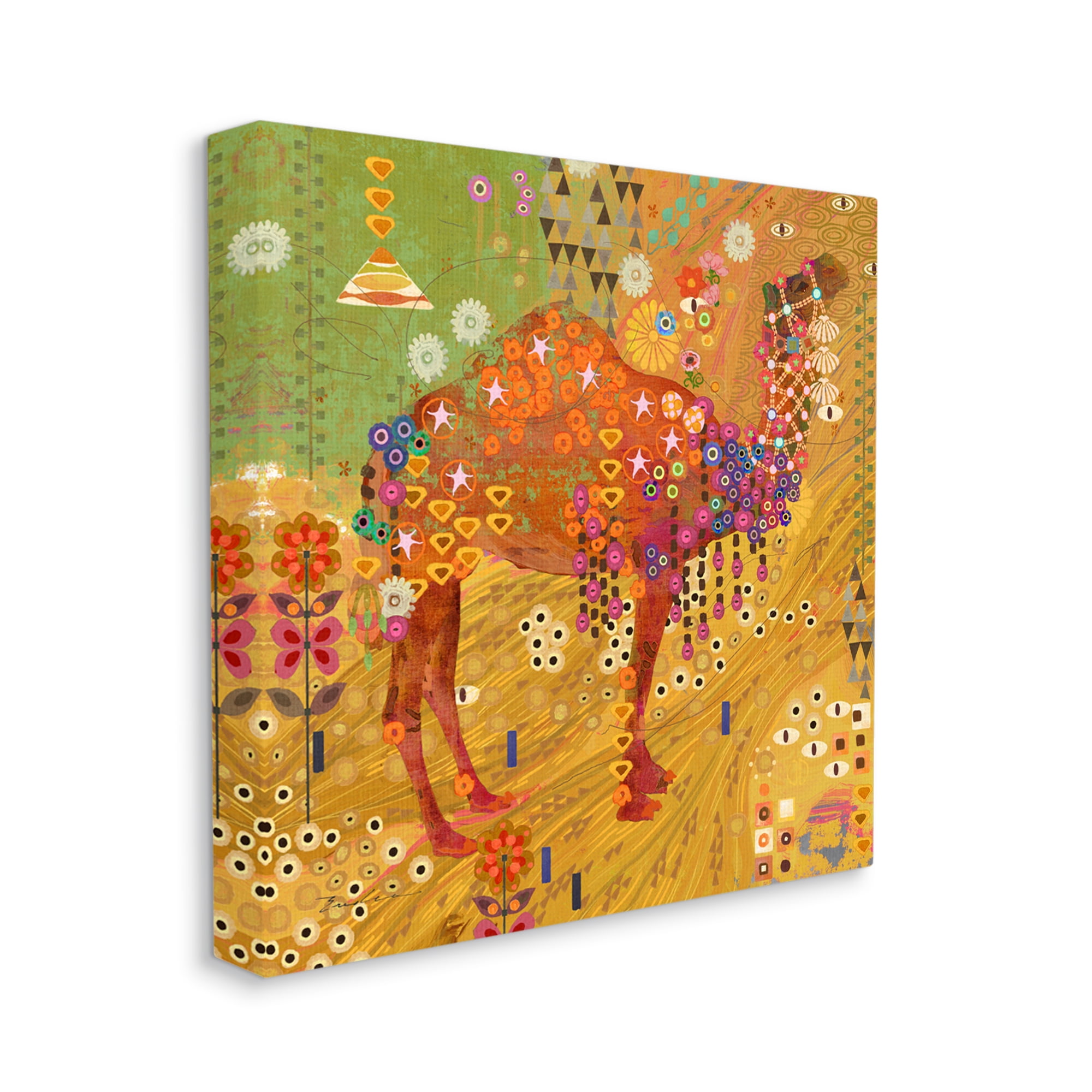Stupell Industries Boho Patterned Camel Animals & Insects Painting Gallery Wrapped Canvas Art Print Wall Art, 17 x 17